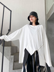 Long Sleeves Round Neck Solid Irrgular T-Shirt