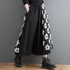 Embroidery Splicing Elastic High Waist A-Line Skirt