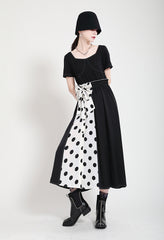 Women Waistband Color Matching Polka Dot Bow Dress