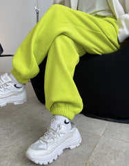 High-Waisted Drawstring Solid Color Fleece Pants