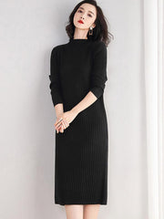 Loose Solid Color Sweater Midi Dress