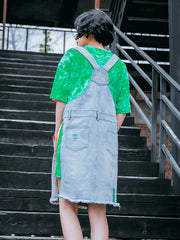 Tie Dye Short Sleeve T-Shirt Loose Stitching Denim Strap Dress