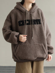 Hooded Drawstring Embroidered Padded Sweatshirt