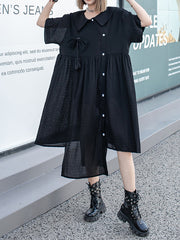 Irregular Clipping Roomy Bow-Embellished See-Through Statement Collar Midi Dresses