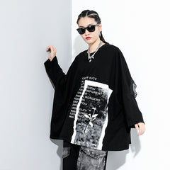 Letter Printed Long Sleeves Loose T-Shirt