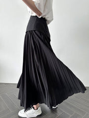 Contrast Color Pleated Split-Joint A-Line Roomy Skirts Bottoms