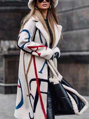 Casual Irregular Printed Lapel Midi Outerwear