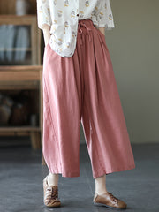 Retro Lace Up Elastic Waist Loose Wide Leg Casual Pants