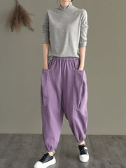 Soild Loose  Cotton Harem Pant