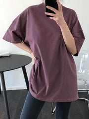 Solid Color Casual Loose Round Neck T-Shirt