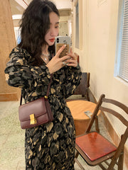 Floral Printed Long Sleeve Skinny Waisted Midi Dress