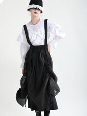 High Waist Drawstring Suspender Skirt