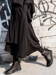 Black Cropped Pleated A-Line Skirt