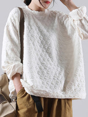 Loose Literary Round Neck Plaid Long Sleeve Sweatshirt