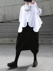 Lapel Irregular Arc Super Wide Hem Blouses Shirt Top