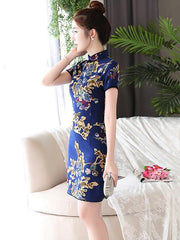 New Stand Collar A-line Short Cheongsams