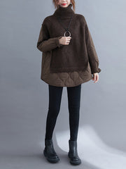 Women Stitching High Neck Padded Sweatshirt