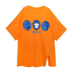 Women Loose Slimming Smiley Face Print Short Sleeve T-Shirt