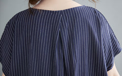 Retro V-Neck Casual Striped Blouses Shirts Top