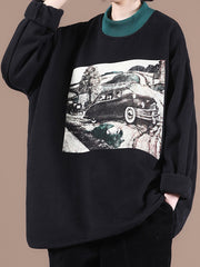Car Printed Loose Thick Sweatshirt