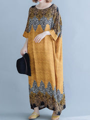 Casual Floral Printed Round-neck Maxi Dress