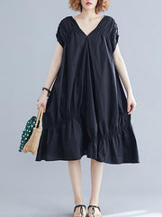 Loose Drawstring Ruffled Cropped Midi Dress