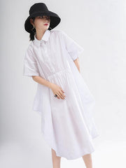 Loose Solid Color Cropped Split-Side Pleated Dress