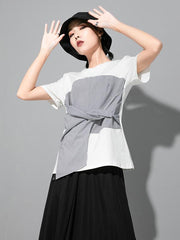 Original Asymmetric Striped Split-Joint T-Shirts Tops