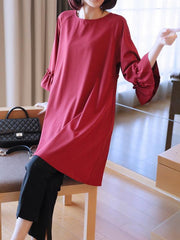 Loose Solid Flared Sleeves Midi Dress