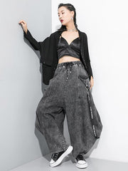 Roomy Stitching Ribbed Jean Wide Leg Pants