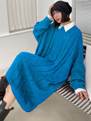 Loose Jacquard Knitted Lapel Midi Dress