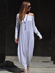 Simple Solid Color Long Sleeve Harem Jumpsuit