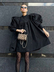 Gothic Solid Color Puff Sleeve Mini Dress