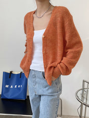 V-Neck Single-Breasted Knitted Cardigan Sweater Tops