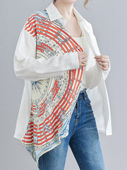 Women Irregular Personality Splicing Lapel Collar Casual Shirt