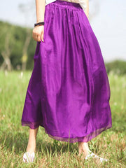Loose Purple Pleated Silk Skirt