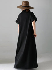 Simple Loose Stand Collar Batwing Sleeve Dress