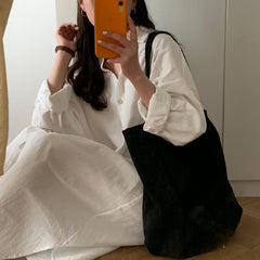 Lapel Solid Color Loose Casual Shirt Dress