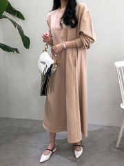 Round Neck Pocket Flared Midi Dress