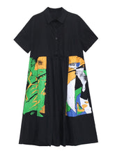 Urban Multi-Colored Stamped Midi Dress Shirt Dress