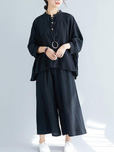 Two-Pieces Vintage Solid Color Loose Suits