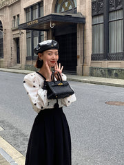 Organza Embroidered Long Sleeve V-Neck Shirt