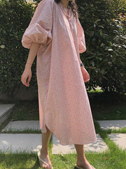 Loose Puff Sleeve Floral Midi Dress