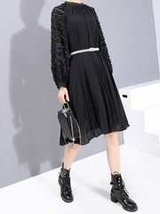 Solid Color Beaded Loose Round Neck Dress