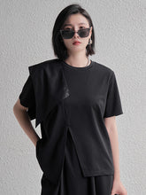 Round Neck Solid Color Irregular Split T-Shirt