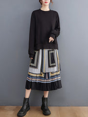 Vintage Patchwork Striped Midi Dress