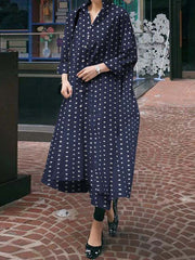 Simple Lapel Long Sleeves Polka Dot Shirt Dress