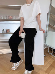 Solid Color High Waist Straight Leg Casual Wide Leg Pants