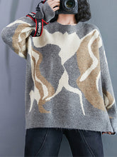 Women Retro Round Neck Casual Sweater