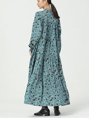 Women Retro Floral Long Sleeve Pullover Dress